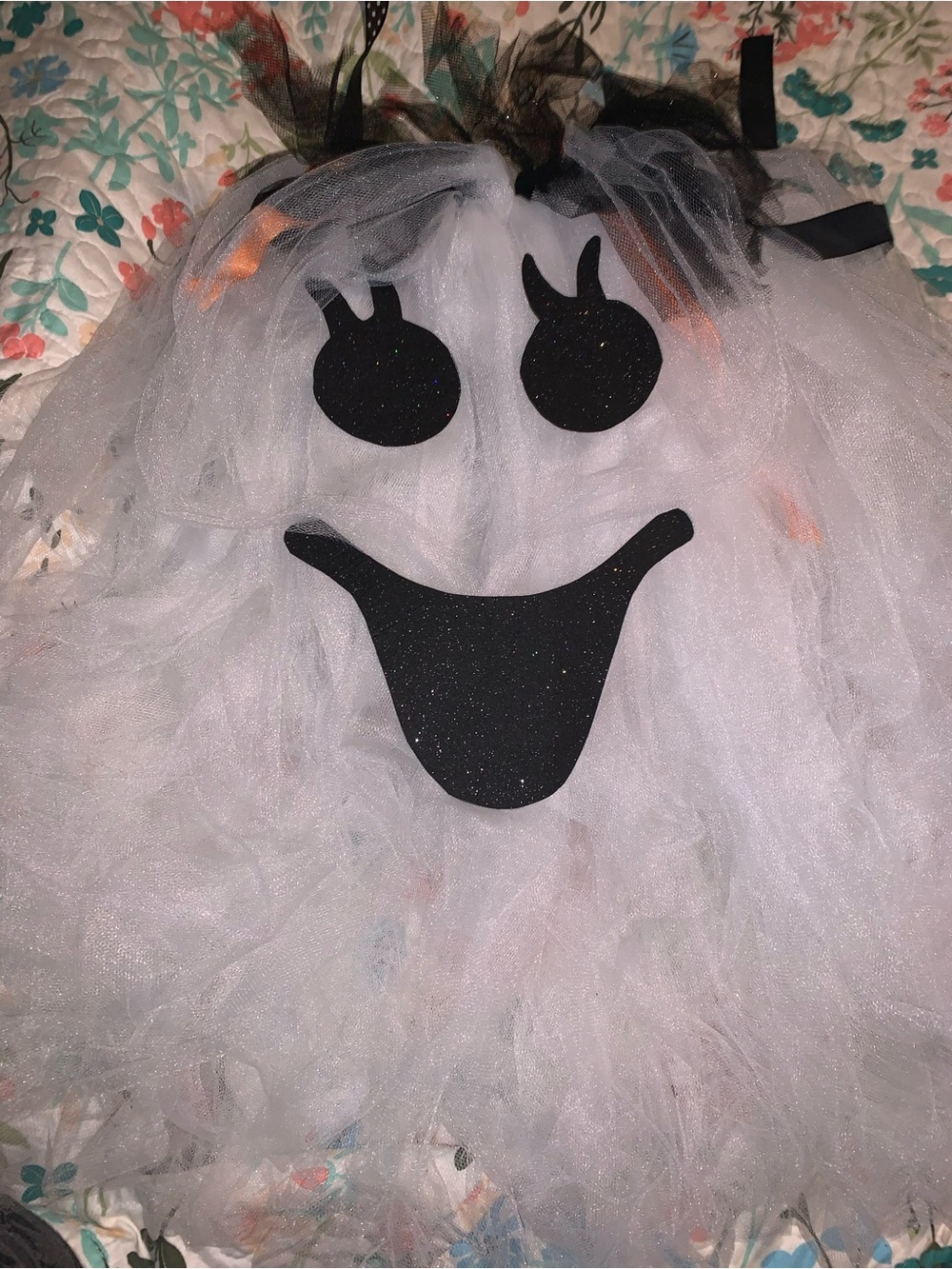 White Ghost Tulle Kids Costume with Black Face Accent